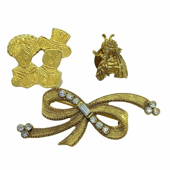 Vintage Gold Tone C-Clasp Assorted Pin Set Of 3 - Picture 1 of 8